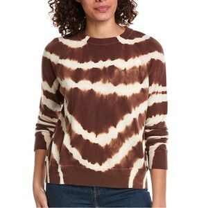 MINNIE ROSE $258 Cotton Cashmere Blend Brown White Tie Dye Sweater MEDIUM EUC